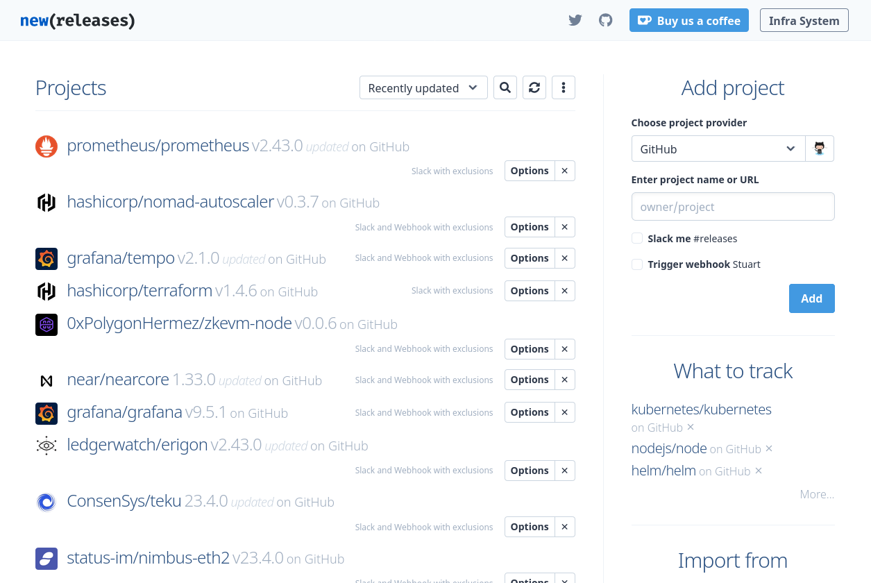 Track releases on newreleases.io
